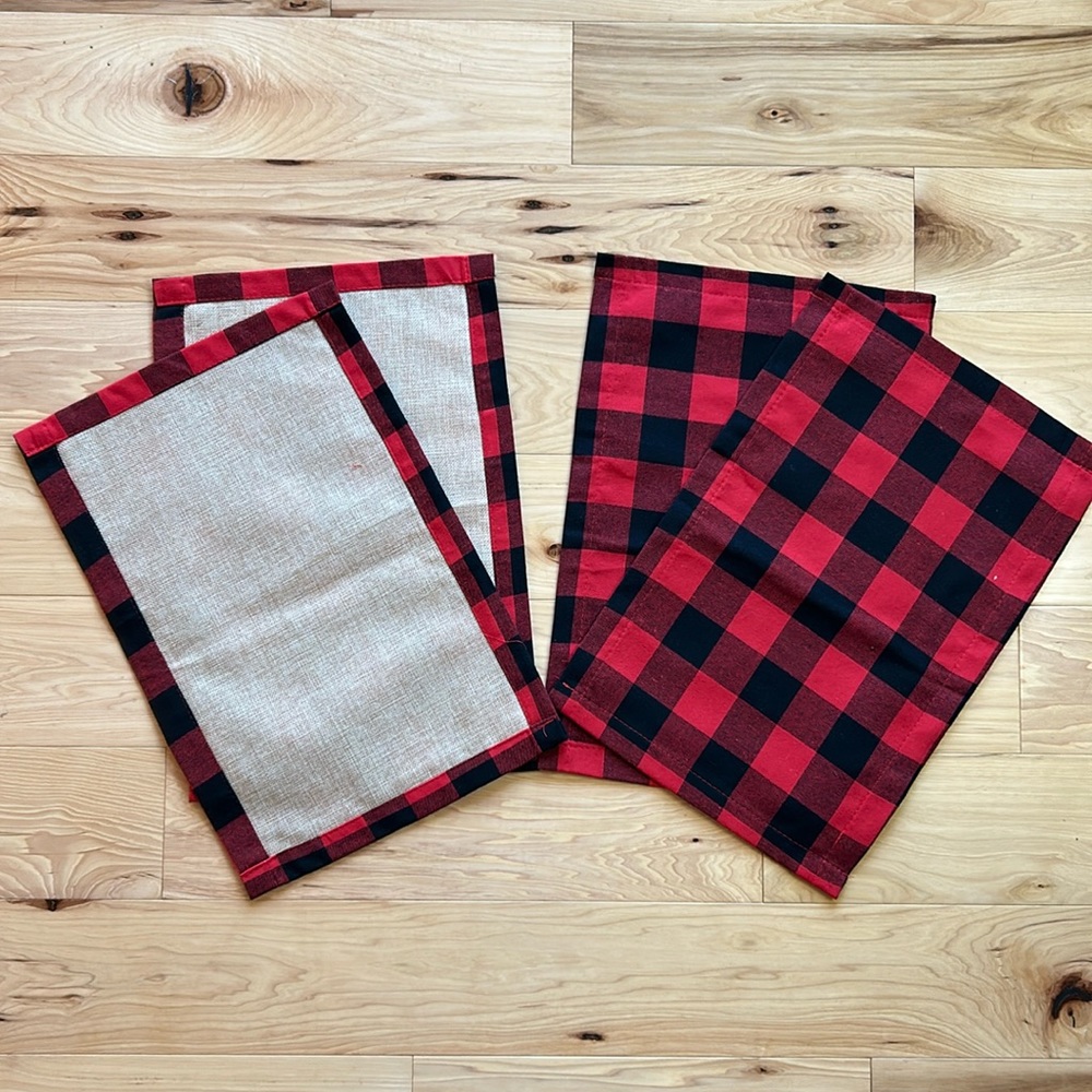 Red Black Checkered Rectangle Placemat Set